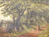 Figure on a pathway by Alfred East, 1896, oil on canvas, offered Jun 2025