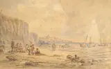 Coastal scene with fisherman by David Cox, watercolour, offered Jun 2025
