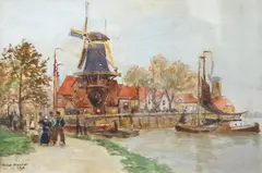 Windmill by Herbert Marshall, watercolour, sold Jun 2025