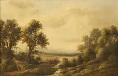 Pastoral landscape with figure by Ada Stone, Stone, sold Jun 2025