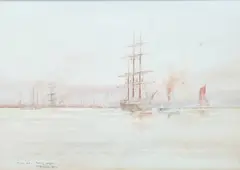 Towing out passing Purfleet, 1921 by William Minshall Birchall, 1954, watercolour, sold Jun 2025