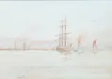 Towing out passing Purfleet, 1921 by William Minshall Birchall, 1954, watercolour, sold Jun 2025