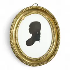 Oval painted silhouette portrait of a young lady by Mary Lightfoot, oil, sold Jun 2025
