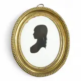 Oval painted silhouette portrait of a young lady by Mary Lightfoot, oil, sold Jun 2025