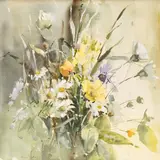Still life of flowers by Ann Yates, watercolour, sold Jun 2025
