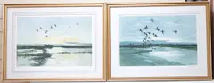 Widgeons beyond the dunes by Peter Markham Scott, pencil, sold Jun 2025