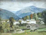Village scene with stone bridge by Terence J. McCaw, 1936, oil on canvas, offered Jun 2025