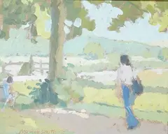 Along the footpath by Norman Smith, oil on board, sold Jun 2025