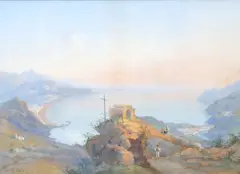 Gulf of Salerno by Gaetano Dura, gouache, sold Jun 2025