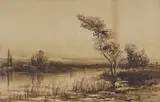 Riverscape by John Terris, ink and wash, offered Jun 2025