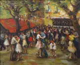 Dancing in the Square' signed lower right by Marcel Dyf, oil on canvas, sold Jun 2025