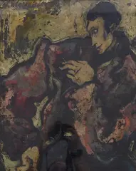 Seated figure smoking by Stanisław Eleszkiewicz, oil on board, sold Jun 2025
