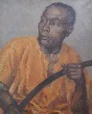Portrait of a man holding a sword by Francis Wynne Thomas, oil on canvas, sold Jun 2025