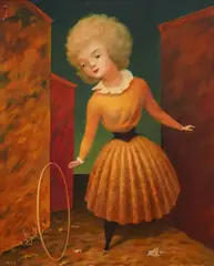 Girl with a Hoop by Philip Campbell Curtis, oil on board, sold Jun 2025