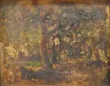 Landscape with trees,artist's stamp verso by Sándor Brodszky, mixed media on paper, sold Jun 2025