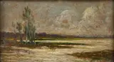 River landscape with trees by Alajos Gerhardt, oil on board, sold Jun 2025