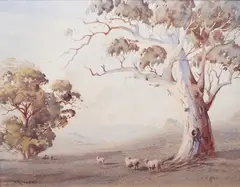 Sheep Grazing by Victor Robert Watt, watercolour, sold Jun 2025