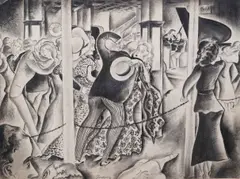 Figures on the dancing floor (SS Good Time) by Charles Tudor, pencil and wash on paper, sold Jun 2025