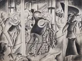 Figures on the dancing floor (SS Good Time) by Charles Tudor, pencil and wash on paper, sold Jun 2025