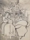 Figures around a bar' 1932 by Charles Tudor, pencil on paper, sold Jun 2025