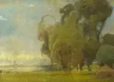 Trees in a landscape by Róbert Berény, pastel on paper, sold Jun 2025