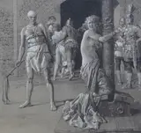 The Flagellation of Bodicea by the Romans by Fortunino Matania, pencil, sold Jun 2025
