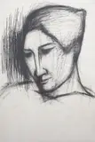 Self portrait' 1961 by Elena Gaputytė, charcoal on paper, sold Jun 2025