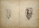 Figural sketches,double-sided page, probably from a sketchbook, with inscriptions in pencil by Gyula Derkovits, pencil, sold Jun 2025