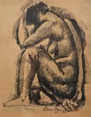 Seated Nude,1926 by Vilmos Aba-Novák, ink, sold Jun 2025