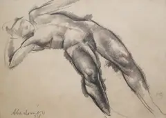 Nude study, 1928 by Vilmos Aba-Novák, pencil on paper, sold Jun 2025
