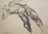 Nude study, 1928 by Vilmos Aba-Novák, pencil on paper, sold Jun 2025