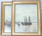 Seascapes with boats by Edward Henry Eugene Fletcher, oil, sold Jun 2025