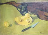 Still life of lemons and vessels by Edward Molyneux, oil on canvas, sold Jun 2025