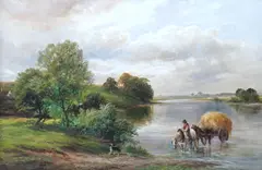 Riverscape with a horse and cart by George Turner, oil on canvas, sold Jun 2025