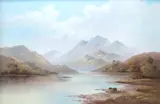 Mountainous riverscape by Wendy Reeves, oil on canvas, sold Jun 2025