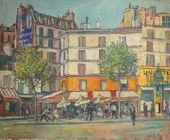 French street scene by Llewellyn Petley-Jones, oil, sold Jun 2025