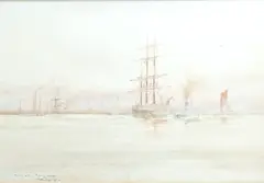 Towing out passing Purfleet, 1921 by William Minshall Birchall, watercolour, offered Jun 2025