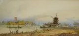 Riverscape with windmill by Thomas Bush Hardy, watercolour, sold Jun 2025