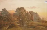 Riverscape with resting cattle by John Conor, watercolour, sold Jun 2025