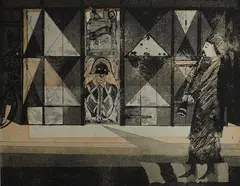 Dans Le Rue by Walter Hoyle, etching, sold Jun 2025
