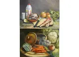 Pigeon pie by Yvette Galsworthy, oil, offered Jun 2025