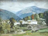 Village scene with stone bridge by Terence J. McCaw, 1936, oil on canvas, offered Jun 2025