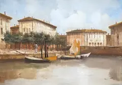 Venetian canal scene by Guido Borelli, oil on canvas, offered Jun 2025
