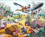 Surreal farm scene by Dina Eltseva, oil on canvas, sold Jun 2025