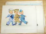 A set of six original watercolours for children's postcard artworks by Madge Williams, watercolor, sold Jun 2025