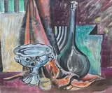 Still life of vessels by Inez Hoyton, watercolour, sold Jun 2025