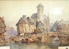 Pont Vieux, Laval by Paul Marny, watercolour, sold Jun 2025