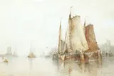 Fishing boats in a harbour by Frederick James Aldridge, watercolour, sold Jun 2025