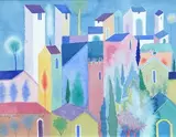 White turrets by Giuliana Lazzerini, watercolour, sold Jun 2025