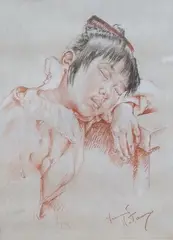 Sanguine chalk by Franco Matania, drawing, offered Jun 2025